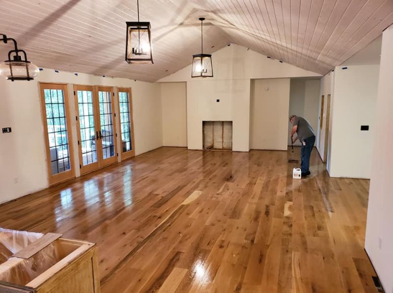 A new hardwood flooring installation made by Union Church Millworks in Alleghany Highlands.